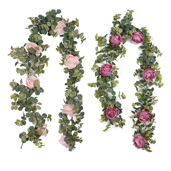 

decorative flowers & wreaths artificial rose vine hanging for wall decoration rattan fake plants leaves garland romantic wedding home