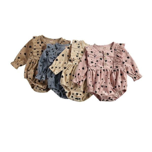 

jumpsuits auutmn born baby girls boys bodysuits flowers print button ruffles long sleeve 0-18m, Blue