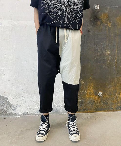 

women's pants & capris owen seak 2021ss women harem patchwork elastic waist drawstring loose dark gothic streetwear trousers femme japa, Black;white