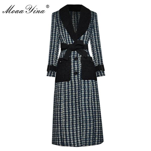 

women's trench coats moaayina fashion designer woolen cloth windbreaker overcoat autumn winter women long sleeve lace-up, Tan;black