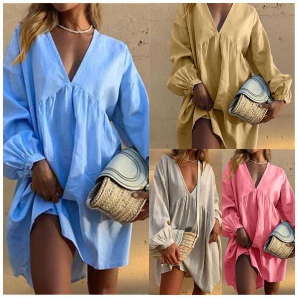 

casual dresses dress women spring autumn fashion solid loose elegant office v-neck lantern sleeve female mujer de moda vestidos, Black;gray