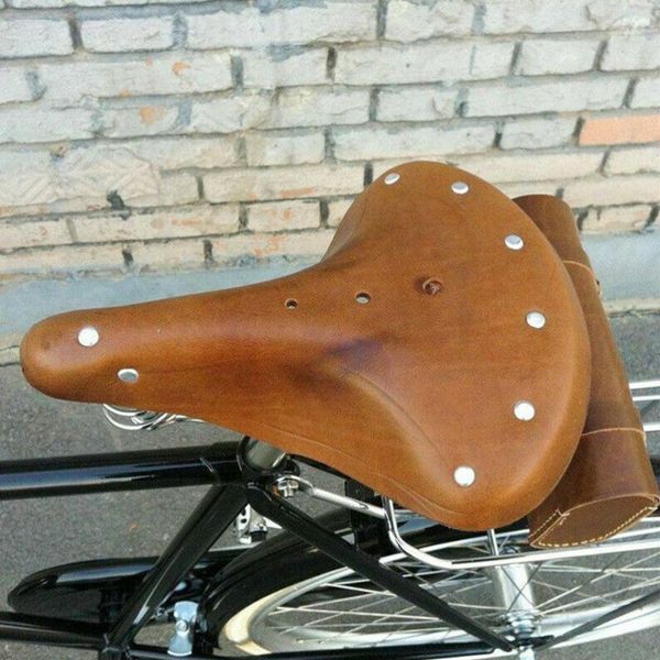 

bike saddles accessory replacement bicycle saddle classic retro leather cycling comfortable outdoor absorption road spring seat