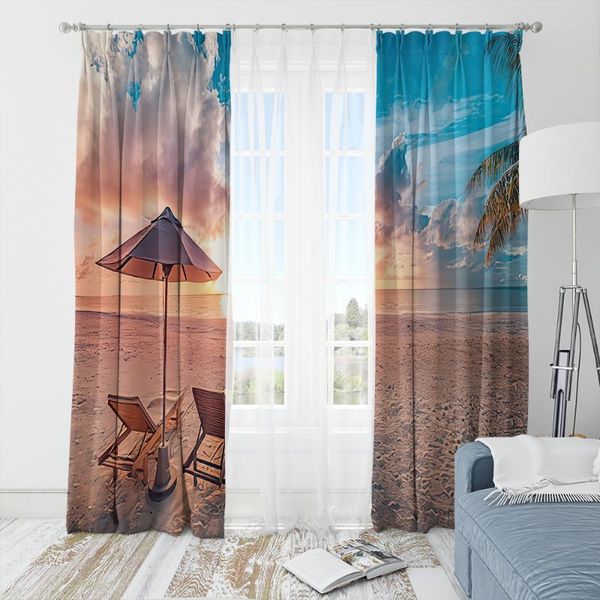 

hawaii summer sandy beach style bedroom living room decoration curtain sunset tropical plants home modern french windows & drapes