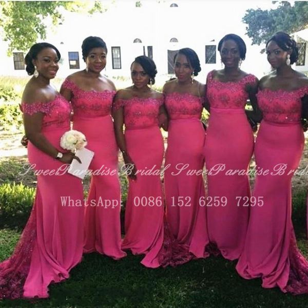 

bridesmaid dress pink appliques dresses 2021 off shoulder women mermaid long wedding party vestido de festa casamento, White;pink