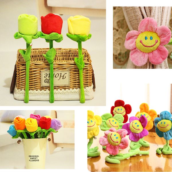 

plush cartoon simulation sun flower rose flower plush pillow soft toy for children for home decoration pp cotton plant plush toy