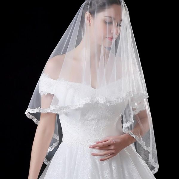 

bridal veils lan ting bride one-tier modern style princess simple wedding veil elbow 53 fringe splicing lace tulle, Black
