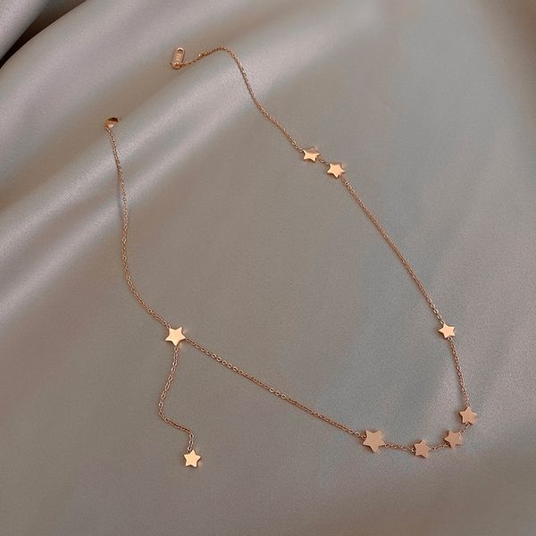 

xianlan464 pentagram titanium steel necklaces female temperament of niche contracted clavicle necklace ins tide cold wind personal, Silver