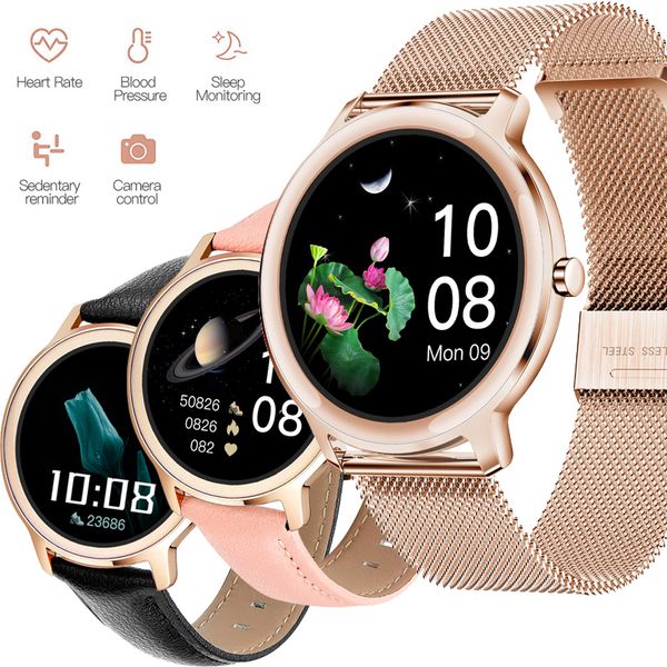 R18 Smart Watch Lady Pink Rose Gold Strap Fitness Tracker IPS красочные экраны наручные часы 24 ч.