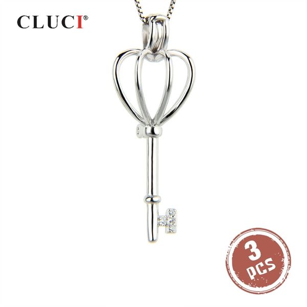 

cluci 3pcs 925 silver romantic heart & shining love key shaped pearl locket cage pendant for necklace jewelry making sc030sb