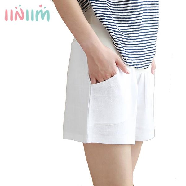 

maternity bottoms cotton linen shorts for pregnant women summer casual loose thin solid color elastic waist short pants pregnancy clothes, White