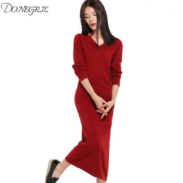 

casual dresses long sweater for women autumn winter brand design size sheath v-neck pullovers brief thick warm knitting dress, Black;gray
