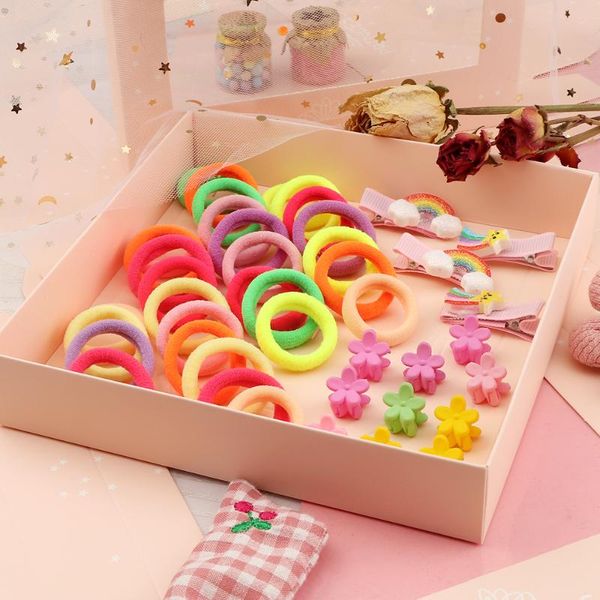 

hair accessories 44 pcs/set band sets colorful elastic ring sweet small flower clip headwear gift for women girl kids, Slivery;white