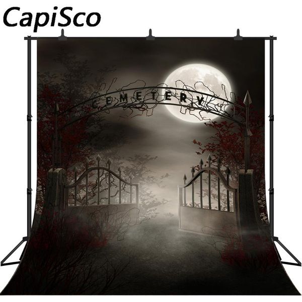 

background material capisco halloween pography backdrop vintage haunted cemetery gate full moon horror night scary doorway gloomy prop