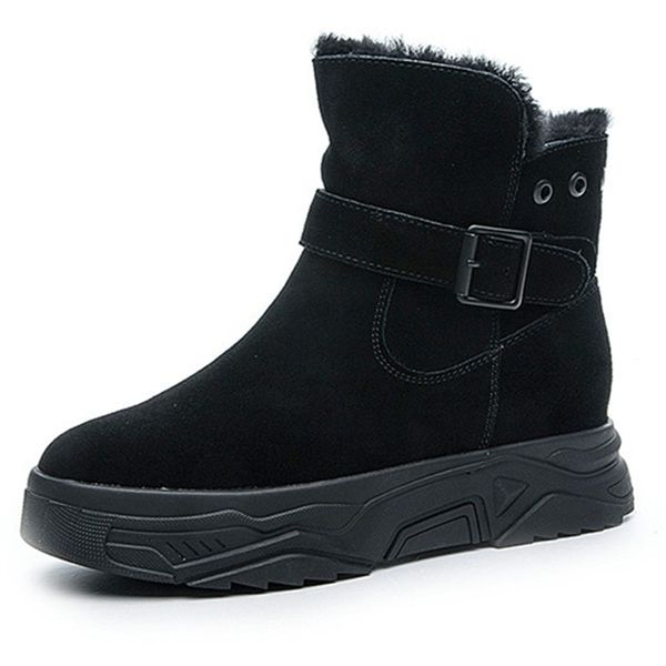 

asumer snow women's shoes warm thick skin buckles comfortable winter black boots
