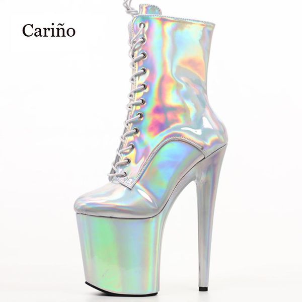 

8" high heel platform women's shoes magic color lace up ankle boots pole dancer pumps, Black