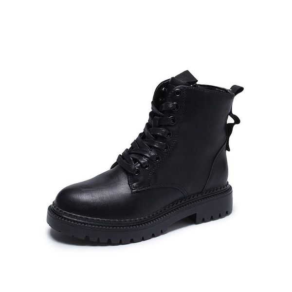 

boots motorcycle round toe lace-up shoes women decoration rivet narrow band high heel platform soft leather, Black