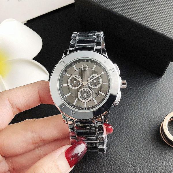 

fashion brand watches women ladies girl 3 dials style metal steel band quartz wrist watch popular grace charming gift designer durable, Slivery;brown