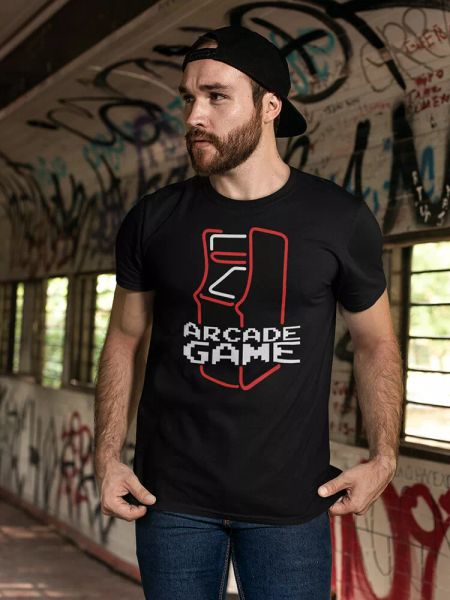 

arcade game machine cabinet tee men's -image by shutterstock, White;black