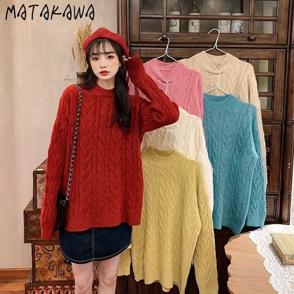 

matakawa twist sweater women autumn and winter korean lazy wind woman sweaters korean outer wear loose pullover 210513, White;black