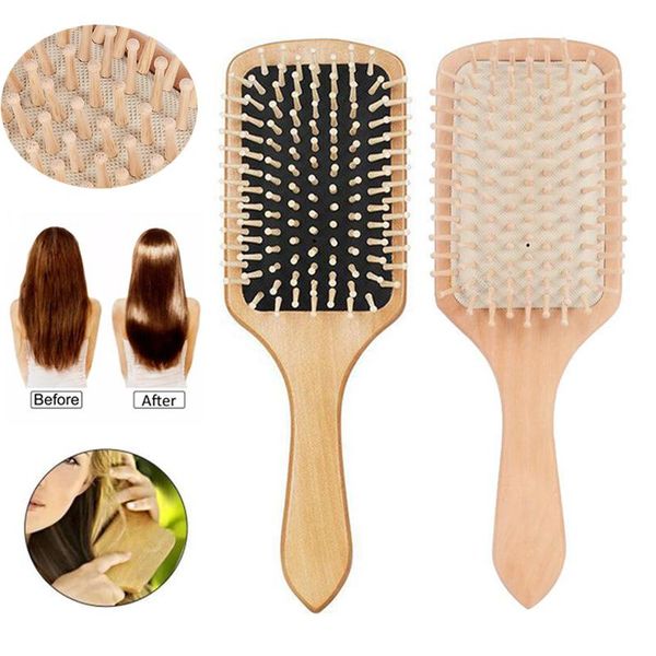 

1pc comb hair care brush massage wooden spa 2 color antistatic head promote blood circulation brushes, Silver