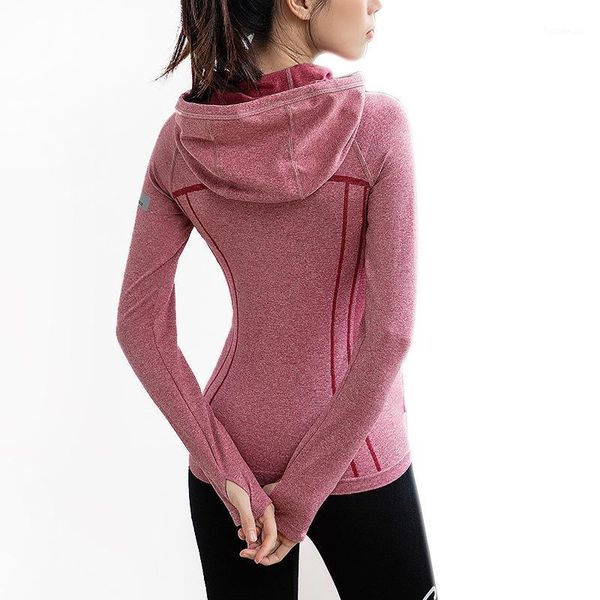 

yoga outfit zhong li's tight zipper shirt pocket hooded long-sleeved coat women's running training sports fitness blouse