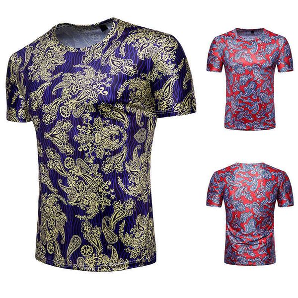 

women's t-shirt fitness clothing shirt summer new large size men's 3d golden cashew flower printing style short-sleeved t-s, White