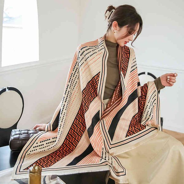 

70% off design scarf autumn and winter new warm women's korean version double-sided imitation cashmere thickened air conditioning shawl, Blue;gray