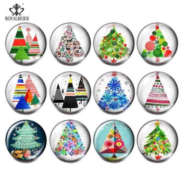 

charm bracelets royalbeier 12pcs/lot multi christmas tree glass beads charms 18mm snap button jewelry for making kg0047g, Golden;silver