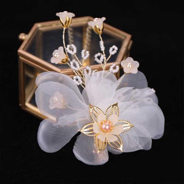 

hair clips & barrettes 1pcs yarn hairpins super fairy flower pearls headpieces hairgrips for women girls bride wedding accessories side clip, Golden;silver