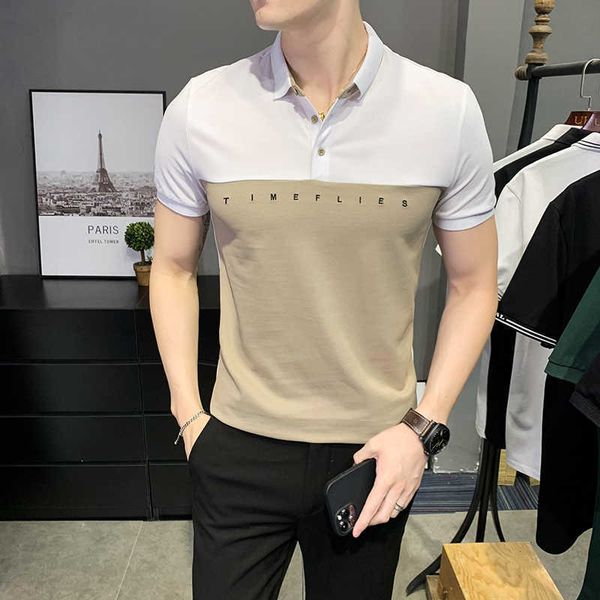 

summer short sleeve polo shirt men's contrasting british style slim casual polo shirt cotton business street wear lapel tee 210527, White;black