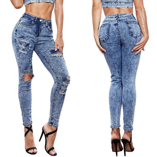 

women's jeans selling pencil pants high waist solid color slim-fit speaker women, Blue
