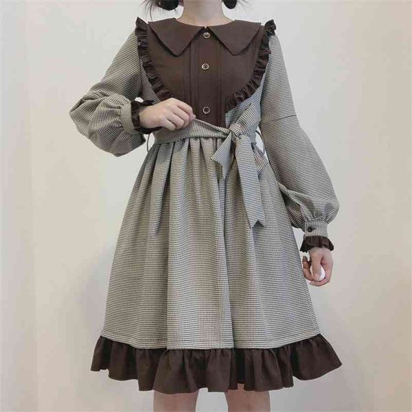 

wonder japanese lolita brown color dress vintage girl base gothic sweet cute schoolgirl 210510, Black;gray