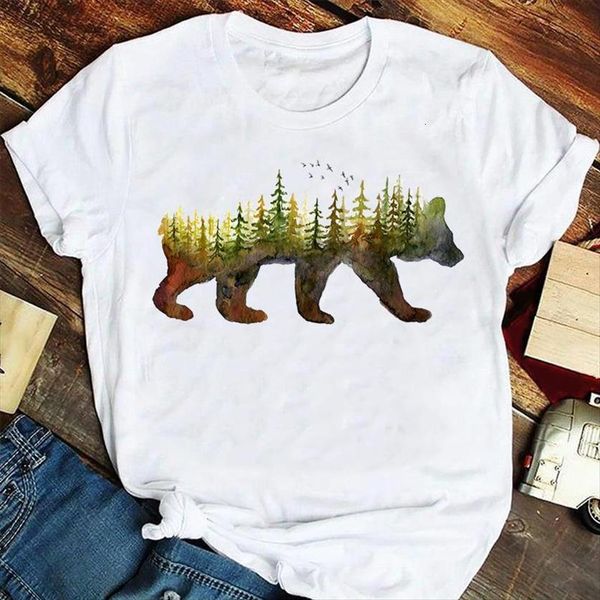 

fashion 90s bear animal women t shirts watercolor painting summer tshirts clothes graphic lady print female tee shirt, White
