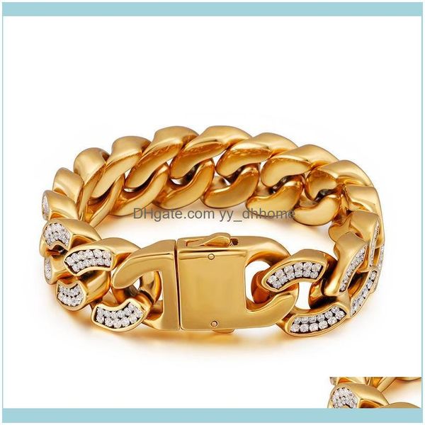 

link, jewelrylink, chain 20mm wide hip hop cubic zirconia paved gold color cuban miami link bracelets for men rapper jewelry drop delivery 2, Black