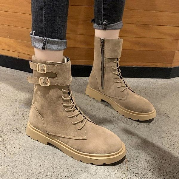 

boots winter women buckle flat ladies fashion woman leather shoes, Black