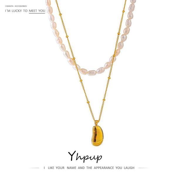 

pendant necklaces yhpup bohemian natural freshwater pearl necklace stainless steel handmade luxury jewelry anniversary gift 2021, Silver