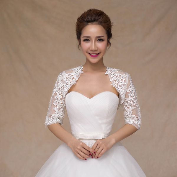 

new lace half sleeve coat shawl bride gauze wedding shawls women special dress wraps accessories korean jackets, White