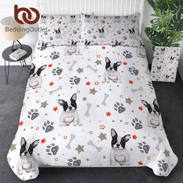 BeddingOutlet Francês Bulldog Devet Cobertura Conjunto Dos Desenhos Animados Dog Bedding para Kids Watercolor Puppy Patais Colchas Cacacho Cama 210615