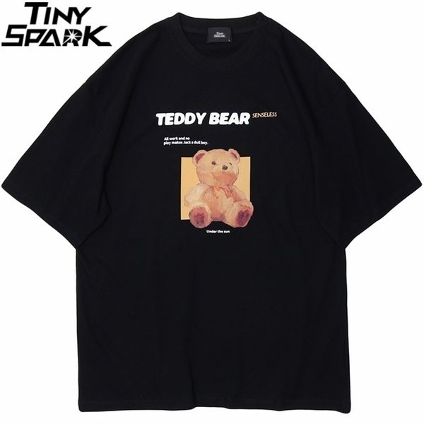 

men hip hop streetwear t-shirt funny bear print t-shirt harajuku cotton short sleeve autumn fashion tees hipster black 210409, White;black