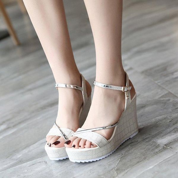 

sandals leisure ankle strap gladiator wedges open toe super high platform ladies summer women shoes oi82, Black