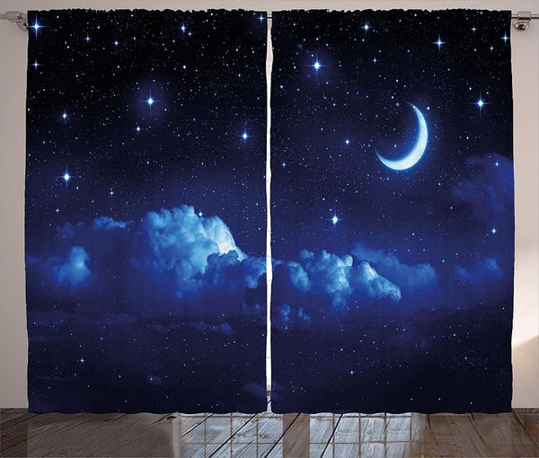 

curtain & drapes landscape window curtains for kids room night scenery with stars and moon grey clouds beams artwork