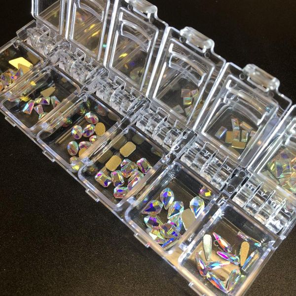 

nail art decorations 120 pcs/set ab rhinestone small special size glass crystal diamond in 12 grids box fancy kit, Silver;gold