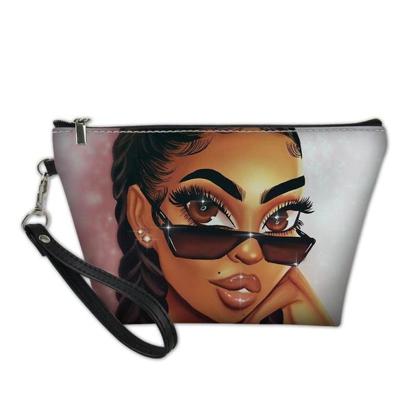

cusotm print cosmetic cases for women black art african girls printing toiletry bag ladies function wash kit bags female bolsa &