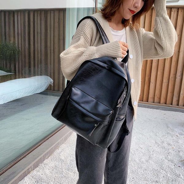 

outdoor bags multi-pocket women backpack leather pure color backpacks school for teenagers girls herald fashion