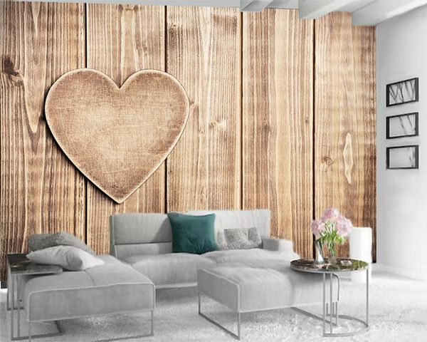 

modern mural 3d wallpaper simple retro wood board love living room bedroom tv background wall wallpapers