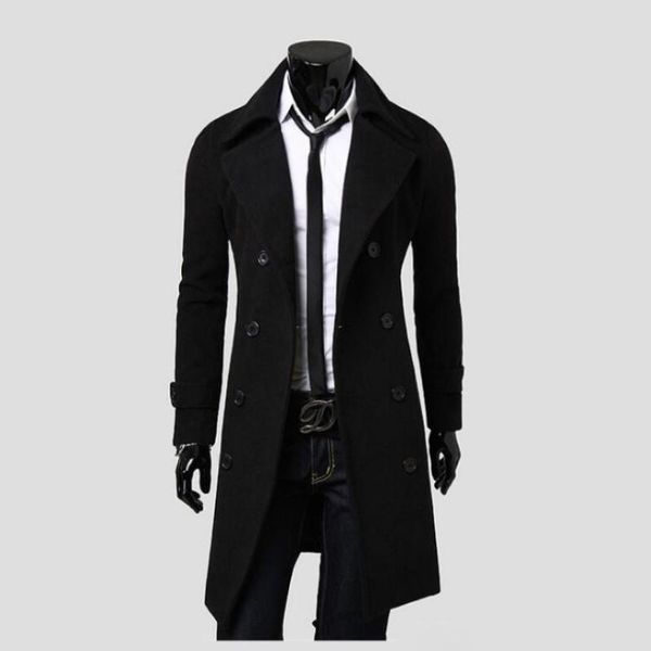 

men's wool & blends 2021 fashion men jacket mens business casual trench coat windbreaker overcoat male punk dust coats jackets, Black