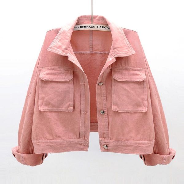 

women's jackets spring autumn fashion pink denim jacket women big pocket basic student outerwear loose short jeans coat female chaqueta, Black;brown