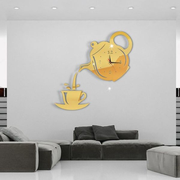 

wall clocks 3d clock acrylic coffee cup teapots perfect art decorate modern hanging for home