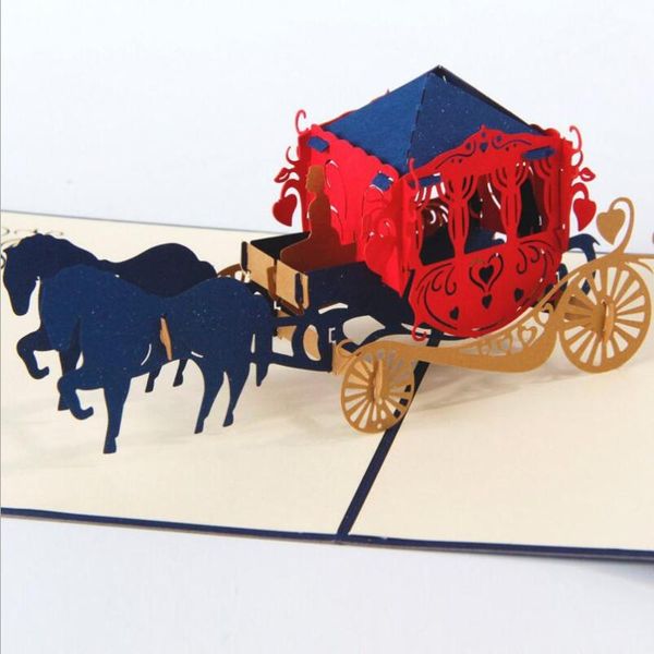 

greeting cards 3pcs/lot 3d up wedding horse carriage creative gifts postcard birthday valentine's day with envelope