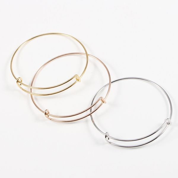 Vekeklee 10 pçs / lote YY001251 Rodada Básica DIY Bangle Jóias fazendo achados 65mm 100% rosa de ouro de ouro de aço inoxidável expansível ajustável mulheres pulseiras